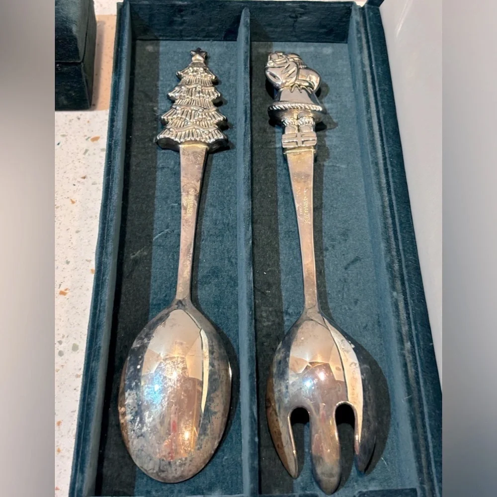 Godinger Silver Art Co. Holiday Christmas Serving‎ Set Santa Clause & Trees